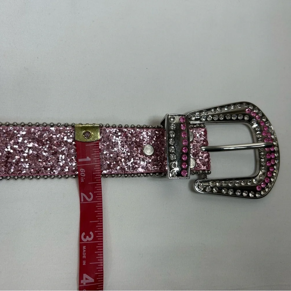 Pink Silver Western Rhinestone Glitter Cowgirl Rodeo Party Bling Sparkly Belt